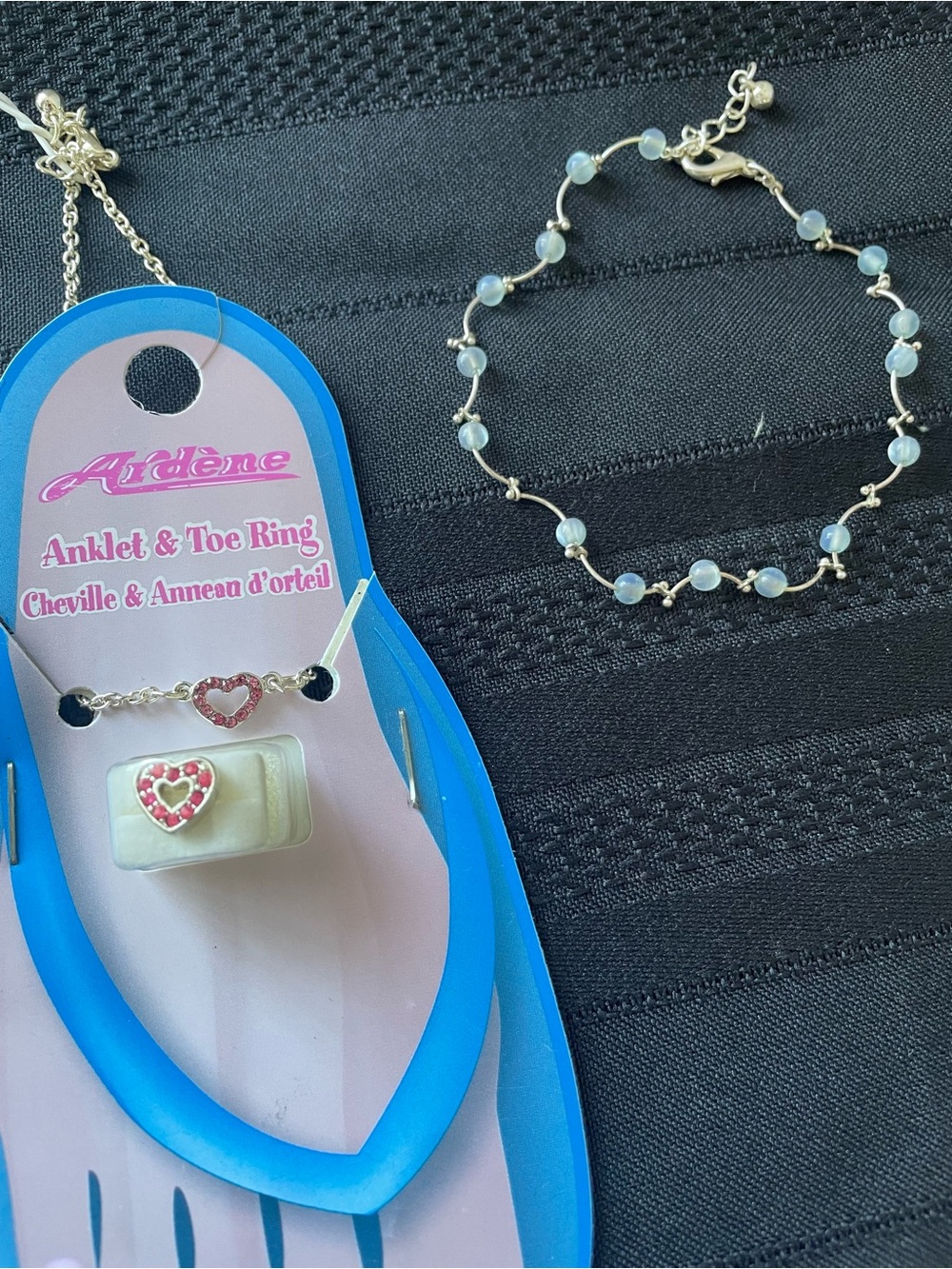 VTG 2000s Y2K Ardene Pink Heart Anklet & Toe Ring Set & Beaded Bracelet Bundle